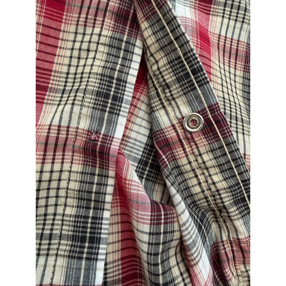 Plains‎ Western Wear Pearl Snap Shirt Mens Large Red Black Cowboy Long Sleeve